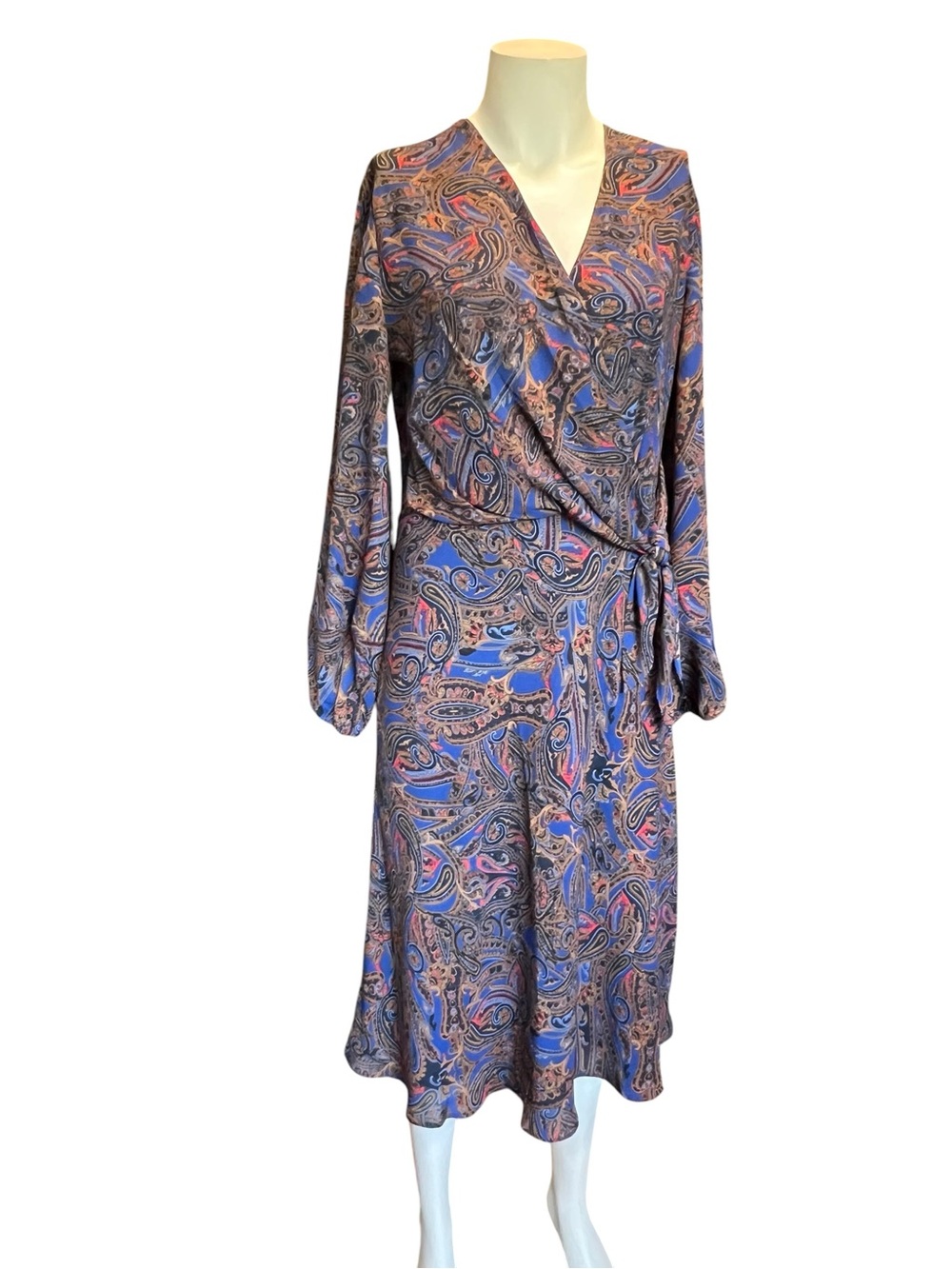 Lauren Ralph Lauren Blue and Pink Paisley Wrap Midi Dress